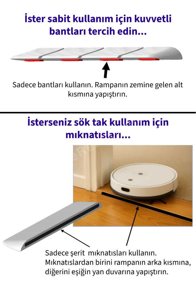 Beyaz 1.6cm x 85cm Robot Süpürge Rampası Kapı Eşik Yolu