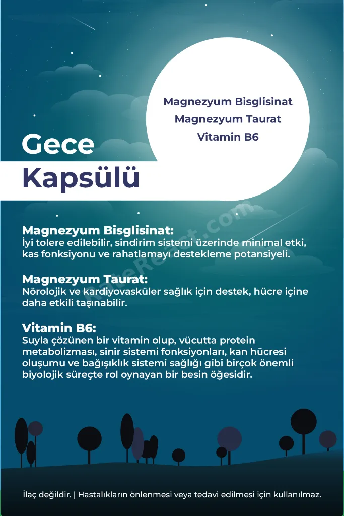 Magnezyum Kompleks Gündüz&Gece Glisinat-Malat-Sitrat-Taurat 60 Tablet