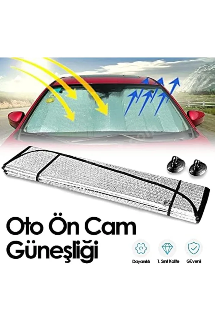 TTKTEKNOLOJİ Oto Ön Cam Araba Güneşliği Katlanabilir Dışı Alüminyum Arası Balonlu Katlanabilir Güneş