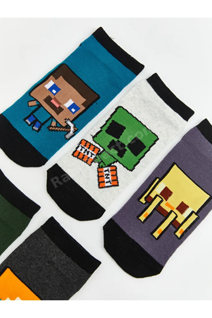 Shining Store'dan Işıltılı Seçimler Minecraft Baskılı Erkek Çocuk Patik Çorap 5'li