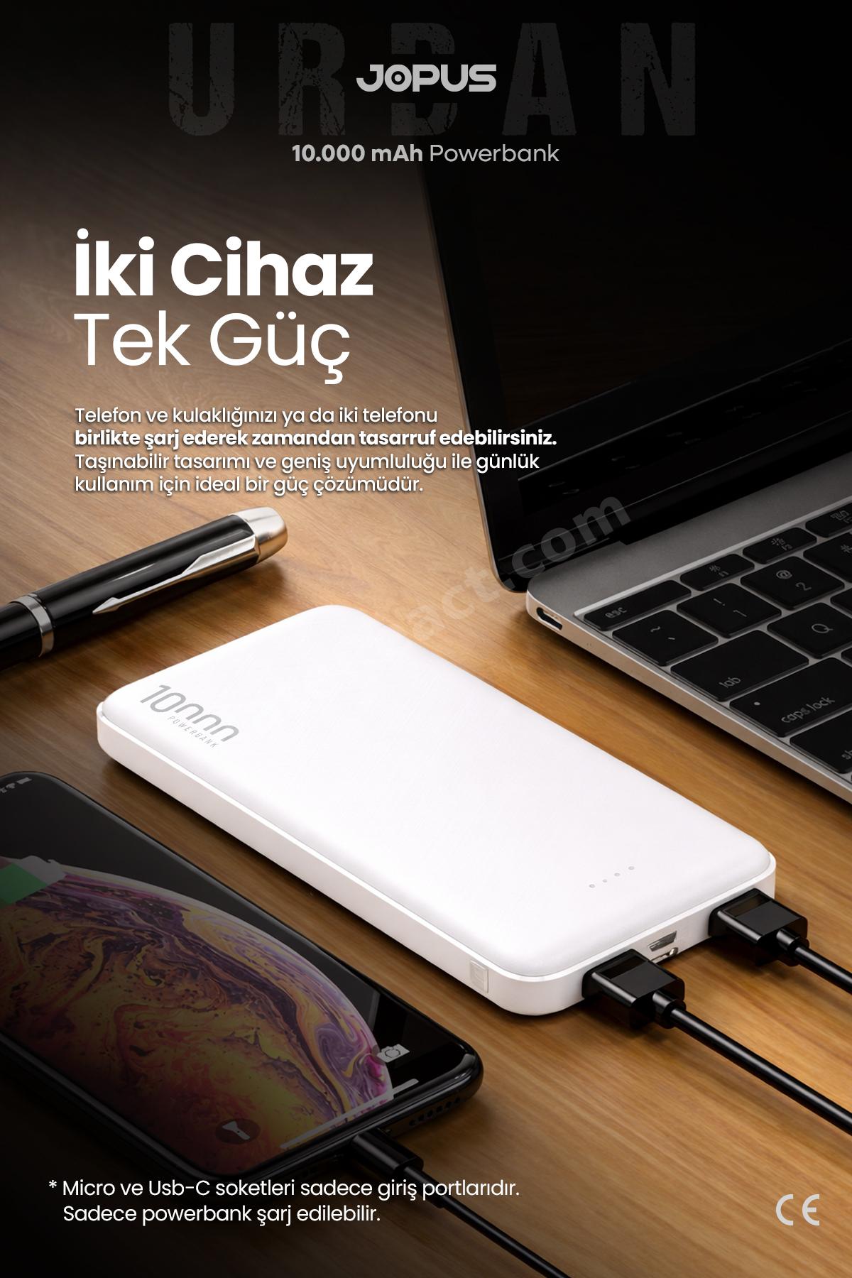 10000mAh Powerbank - Led Işık Göstergeli - Taşınabilir Şarj Cihazı - Beyaz JP-P10