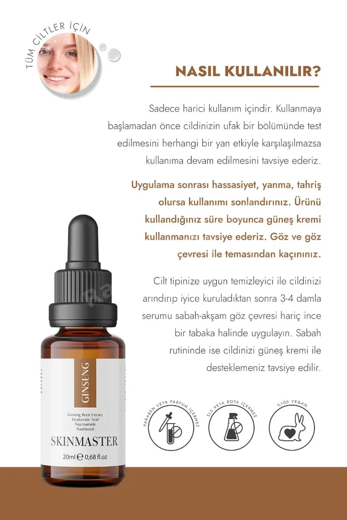 Cilt Yenilenmesine Ve Tazelenmesine Yardımcı Ginseng Serum ( Ginseng Özü %5 + Niacinamide + Ha)