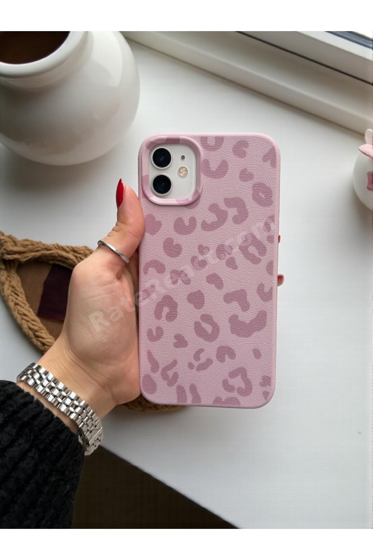 iPhone 11 Uyumlu Pembe Leopar Desenli İnce Yumuşak Silikon Kılıf