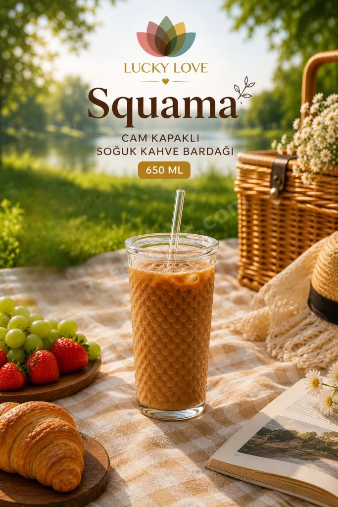 Squama Cam Kapaklı Borosilikat Soğuk Kahve Bardağı – 650 ml