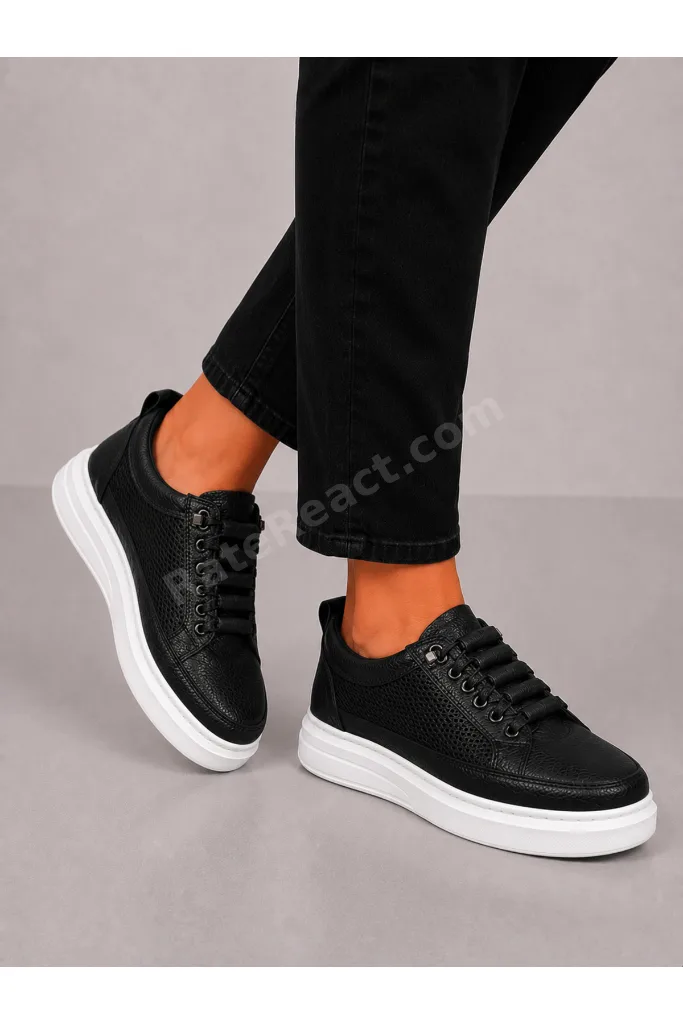 Siyah Fileli Sneaker Lastikli Günlük Spor Ayakkabı