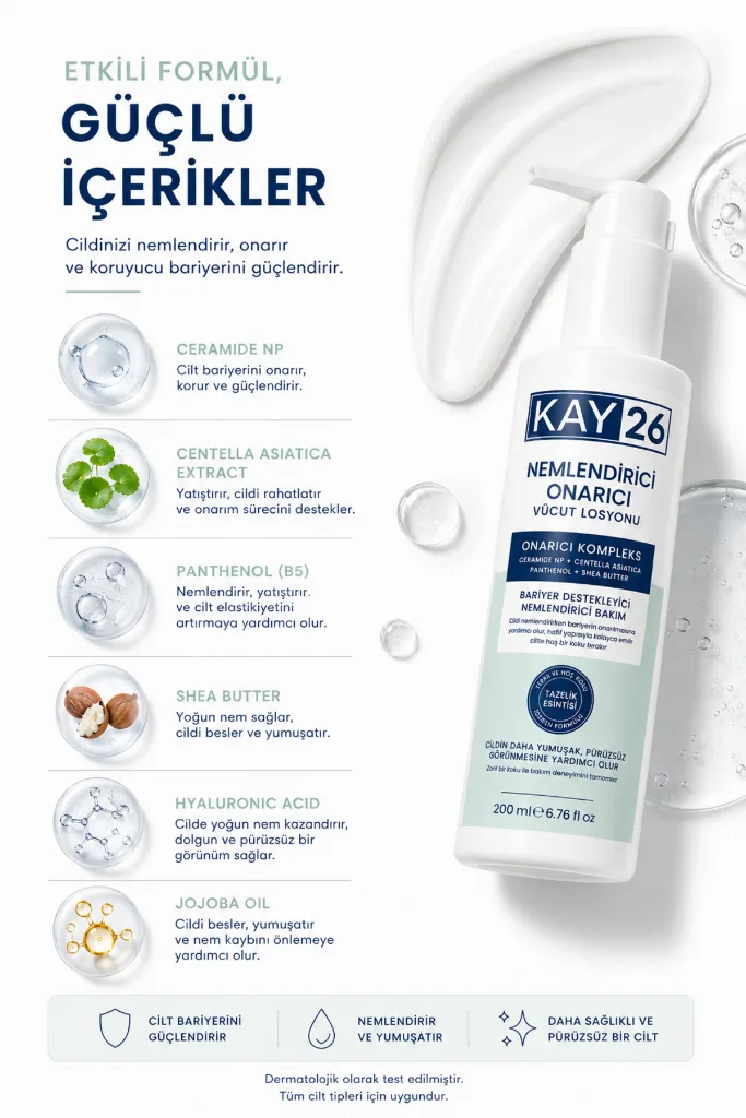 Ceramide NP, Centella Asiatica & Shea Butter İçeren Taze ve Hoş Kokulu Vücut Losyonu