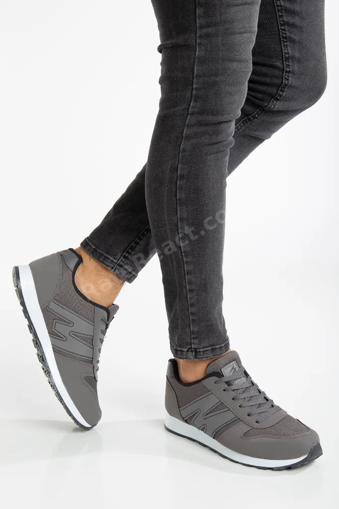 Erkek Füme Siyah Bağcıklı Günlük Konforlu Rahat Hafif Yumuşak Taban Fileli Sneaker Spor Ayakkabı