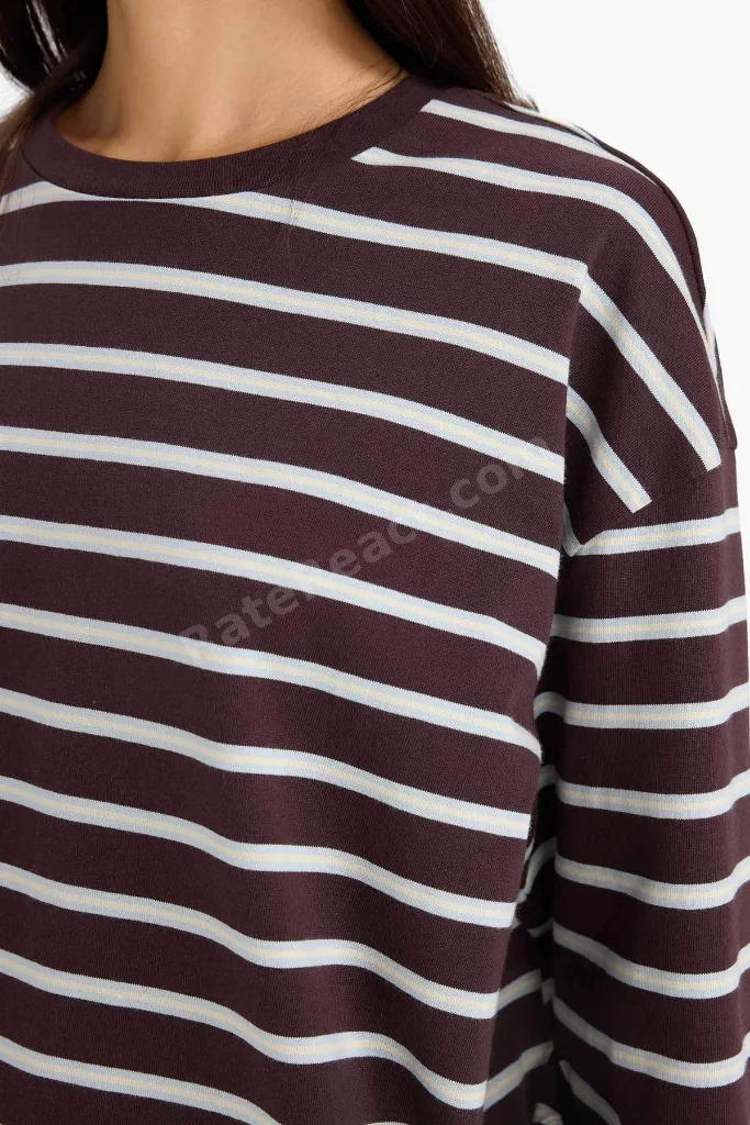 %100 Pamuk Loose Fıt Çizgili Sweatshirt F7758AX25AU