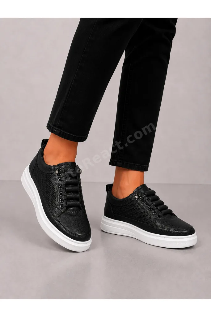 Siyah Fileli Sneaker Lastikli Günlük Spor Ayakkabı