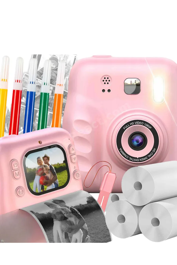HD Ekranlı Çocuk Fotoğraf Makinesi Video Kayıt ve Baskı Kağıdı Kalem Hediyeli