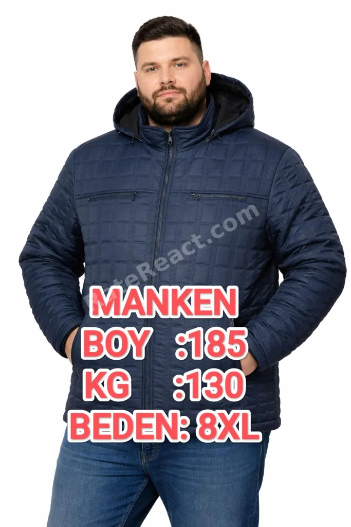BÜYÜK BEDEN ERKEK seyyar KAPÜŞONLU KAPİTONE MONT,KABAN 4,5,6,7,8XL.