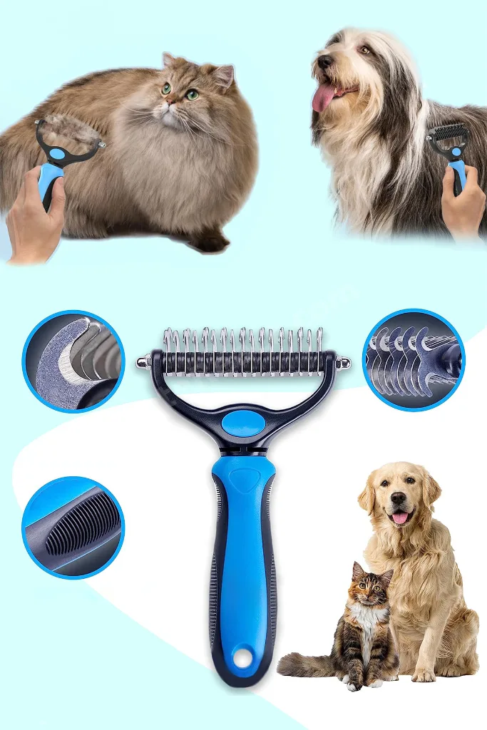 Plastik Saplı Ergonomik Metal Uçlu Kedi Köpek Kıtık Tüy Topak Açıcı Tarak Tüy Bakım Tarağı 1 Adet