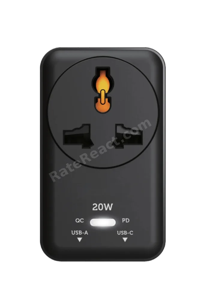 20WPD Hızlı Şarjlı Akım Korumalı Evrensel Priz Dönüştürücü Siyah USB-C & USB-A Çıkışlı 2500W