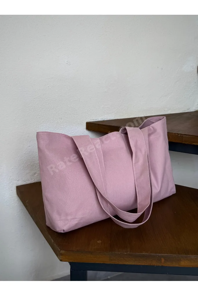 Pembe Kanvas El Kol Omuz Çantası - Su Geçirmez Kumaş - Tote Bez El Kol Ve Omuz Çantası