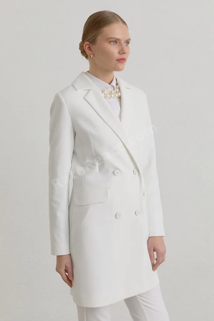 Kruvaze Blazer Ceket - Ekru
