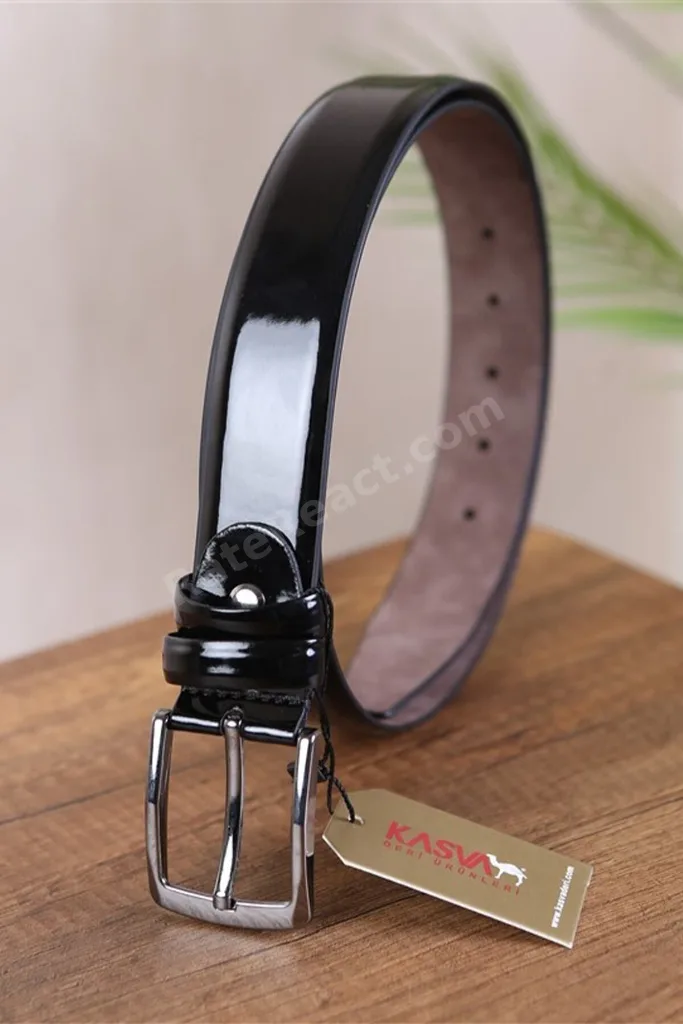3.5 Cm Siyah Rugan Düz Suni Klasik Kemer