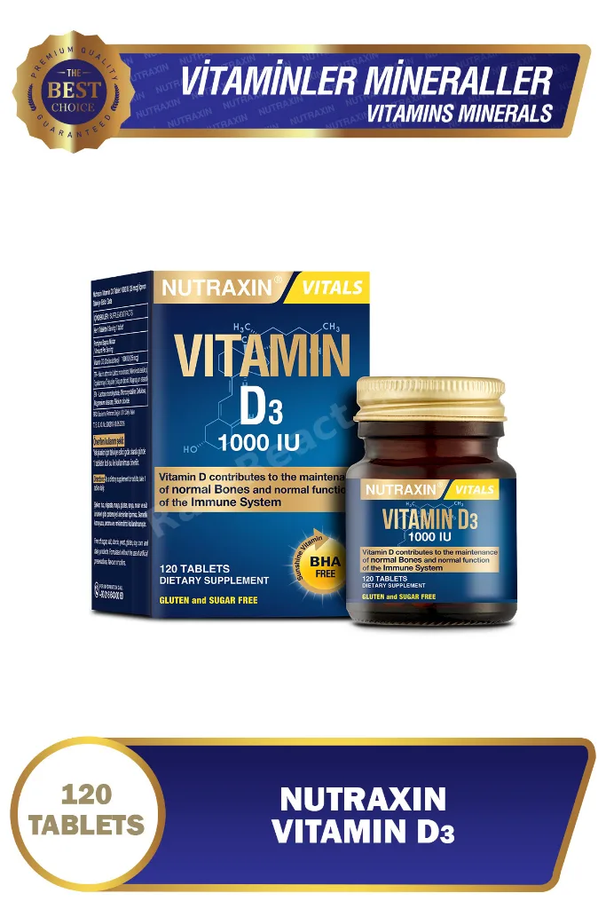 Vitamin D3 1000 IU 120 Tablet | Kolekalsiferol Formu | Kemik, Bağışıklık ve Kas Fonksiyonu Desteği