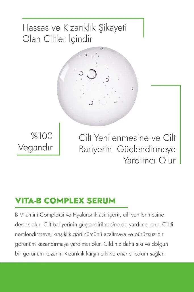 Cilt Yenileyici Cilt Bariyerini Güçlendirmeye Yardımcı Vita-b Complex Serum (%10 Vita-b + Ha)