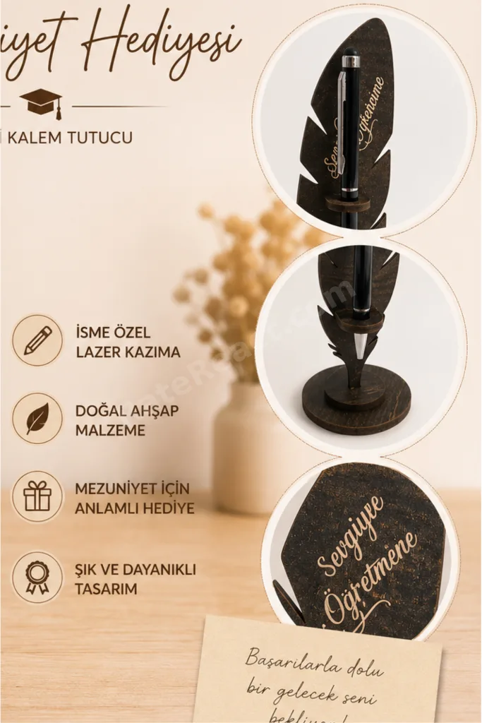 İsme Özel Kalem Seti - Mezuniyet Karne Hediyesi - Tasarımlı Masa Üstü Dekoratif Obje