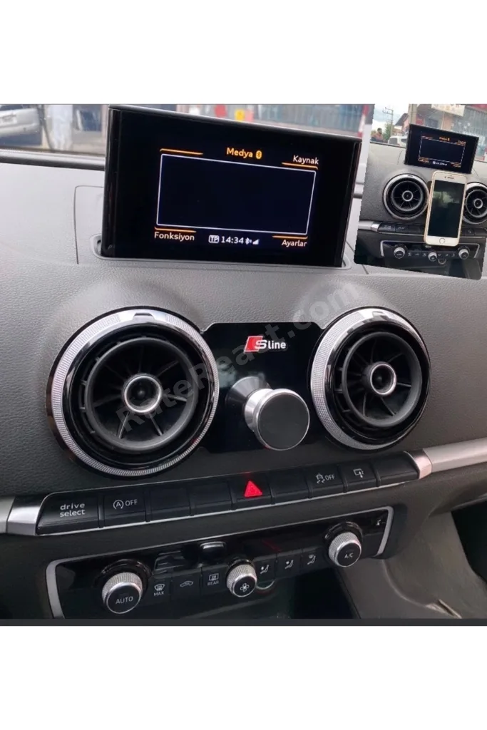 Audi A3 Uyumlu 8v Sline (2013-2020)siyah Mıknatıslı Telefon Tutucu %100 Kırılmaz Alüminyum Plaka