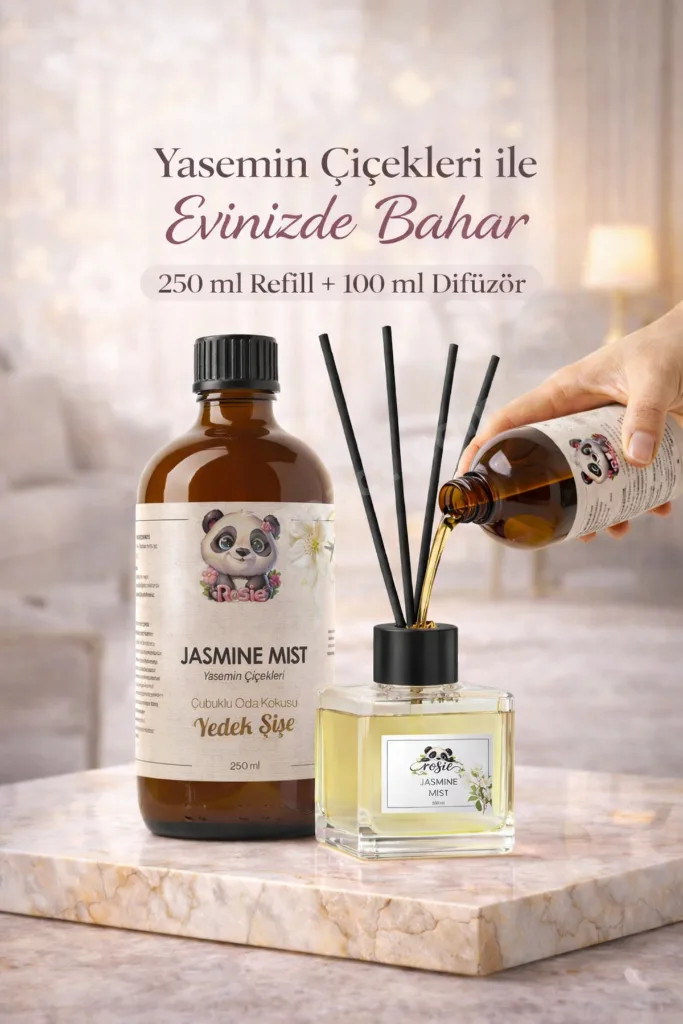Yasemin Çiçekleri Çubuklu Oda Kokusu 250 ml Refil ve 100 ml Difüzör Şişe