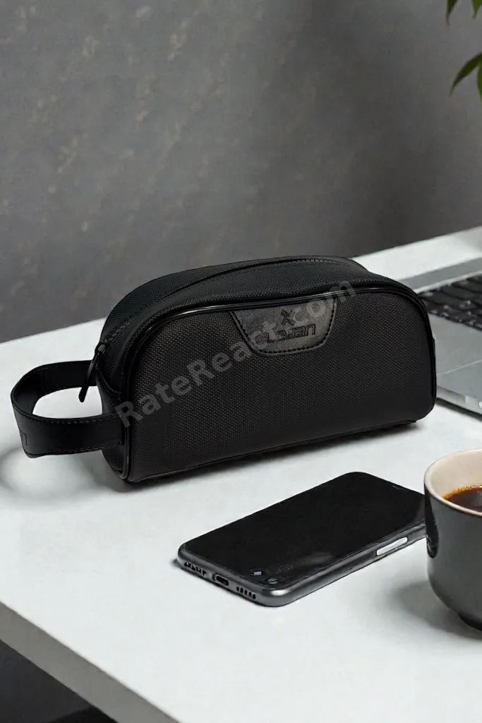 Siyah Deri Görünümlü Erkek Bakım Çantası – Seyahat Organizer Dopp Kit Tıraş ve Kozmetik Çantası 8376