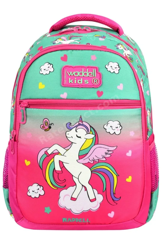 Lisanslı Fuşya Unicorn Desenli İlkokul Çantası Beslenme Çantası ve Kalemlik