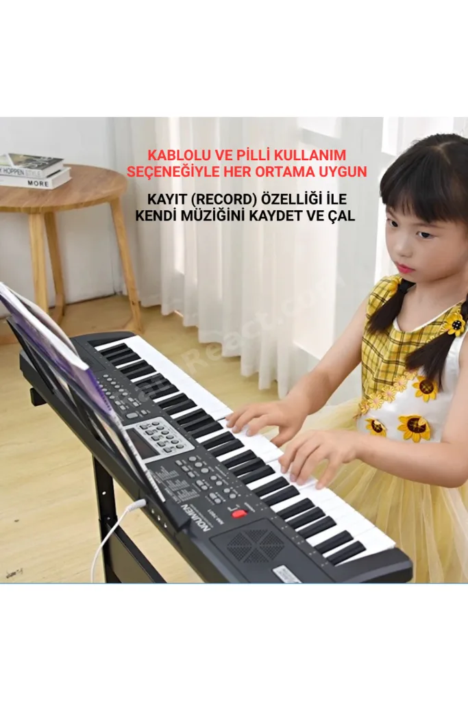 61 Tuşlu Elektronik Org Piyano Stantlı Mikrofonlu Çocuk Adaptör Ritimli Demolu Keyboard