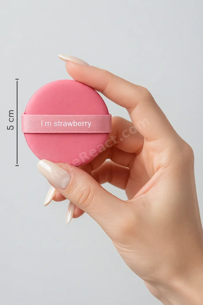 7’li Yuvarlak Pudra Pufu Makyaj Süngeri Seti Islak/Kuru Parmak Bantlı Kutulu – Strawberry Pembe