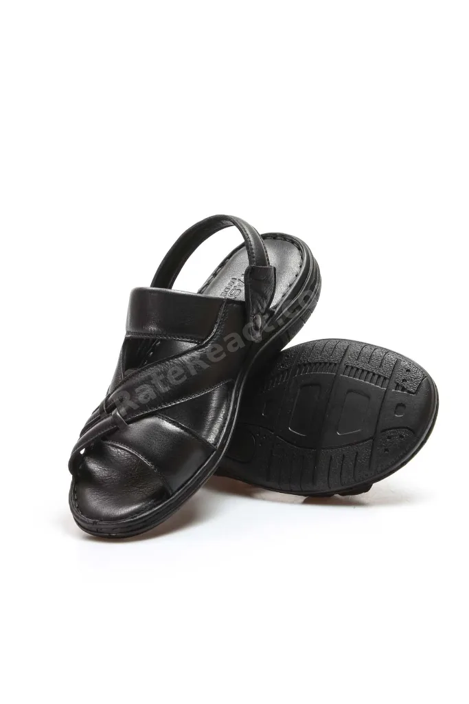 Hakiki Deri Siyah Kauçuk Taban Kaliteli Klasik Erkek Sandalet TG099521311015