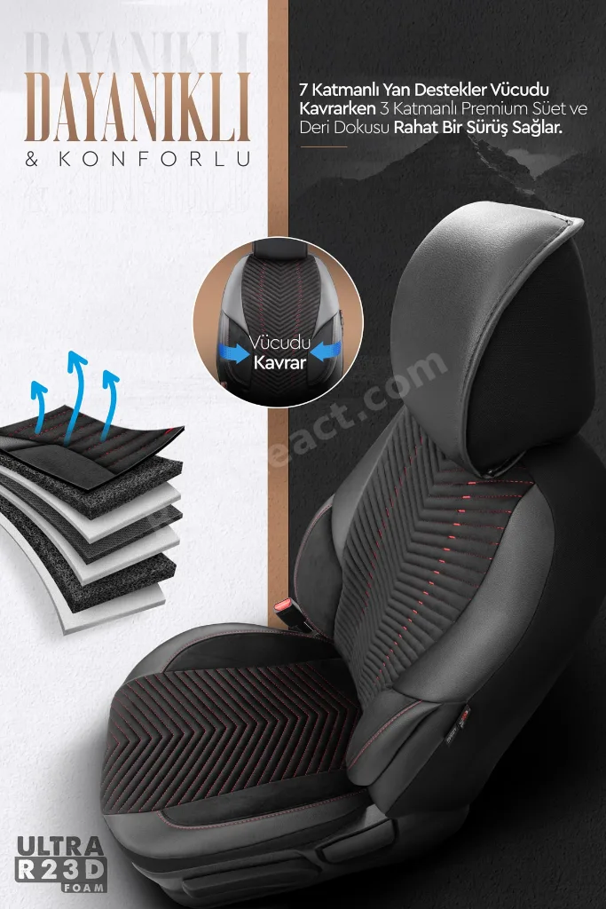 Advanced Design Özel Tasarım Premium Süet-deri Ekstra Destekli Universal Oto Koltuk Kılıfı Tam Set