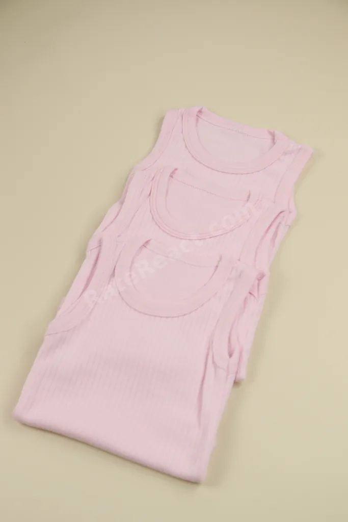 Fitilli Kumaş % 100 Pamuk Kalın Askılı Çıtçıtlı 3'lü Pembe Bebek Body/Zıbın