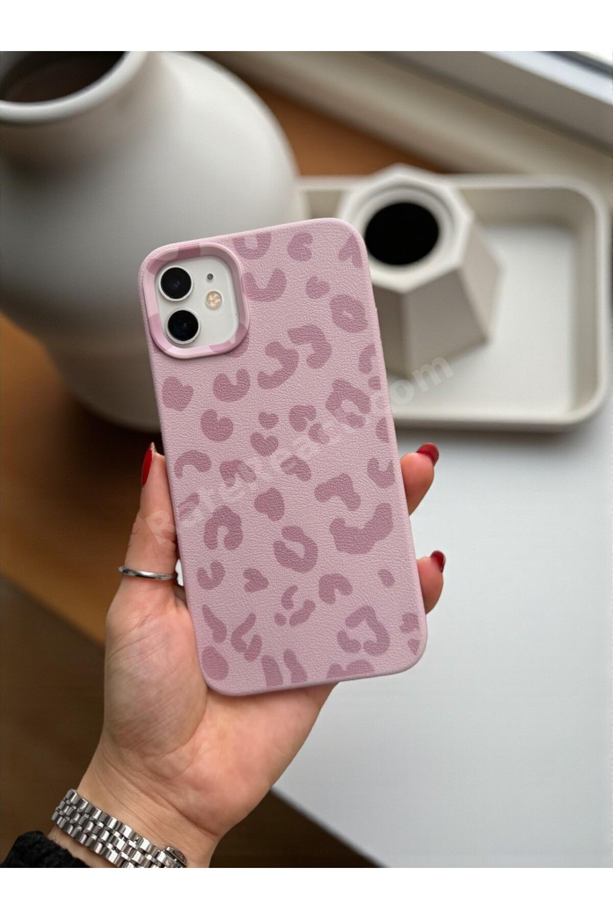 iPhone 11 Uyumlu Pembe Leopar Desenli İnce Yumuşak Silikon Kılıf