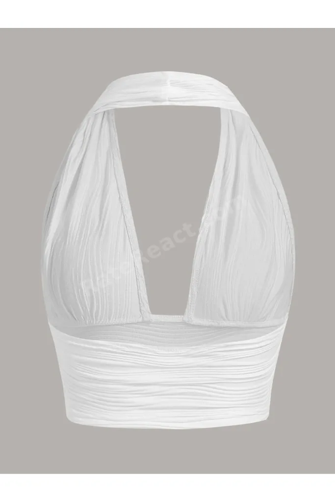 Elastanlı Halter Yaka Crop Dekolteli Bluz
