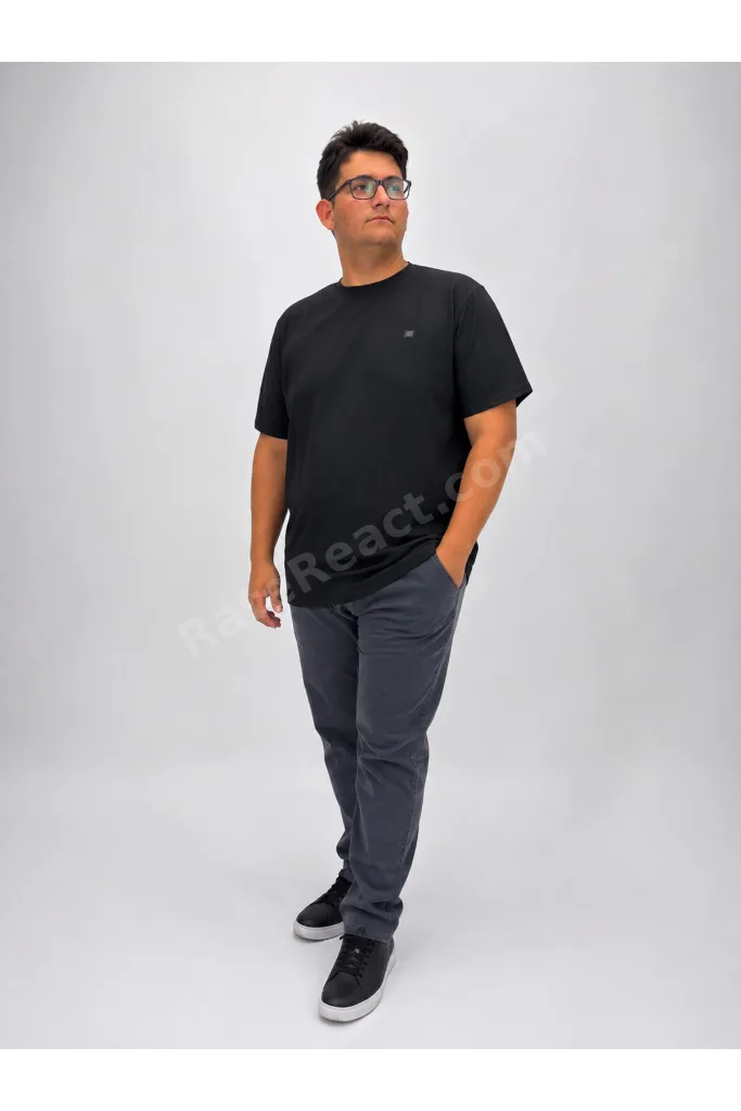 Büyük Beden Sıfır Yaka Waffle Kumaş Basıc Erkek Tshirt
