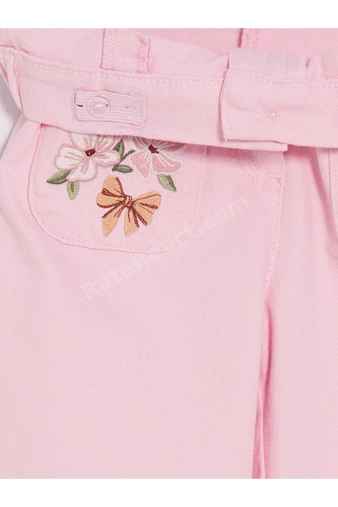 Pembe Wideleg Kız Çocuk Nakışlı Pantolon