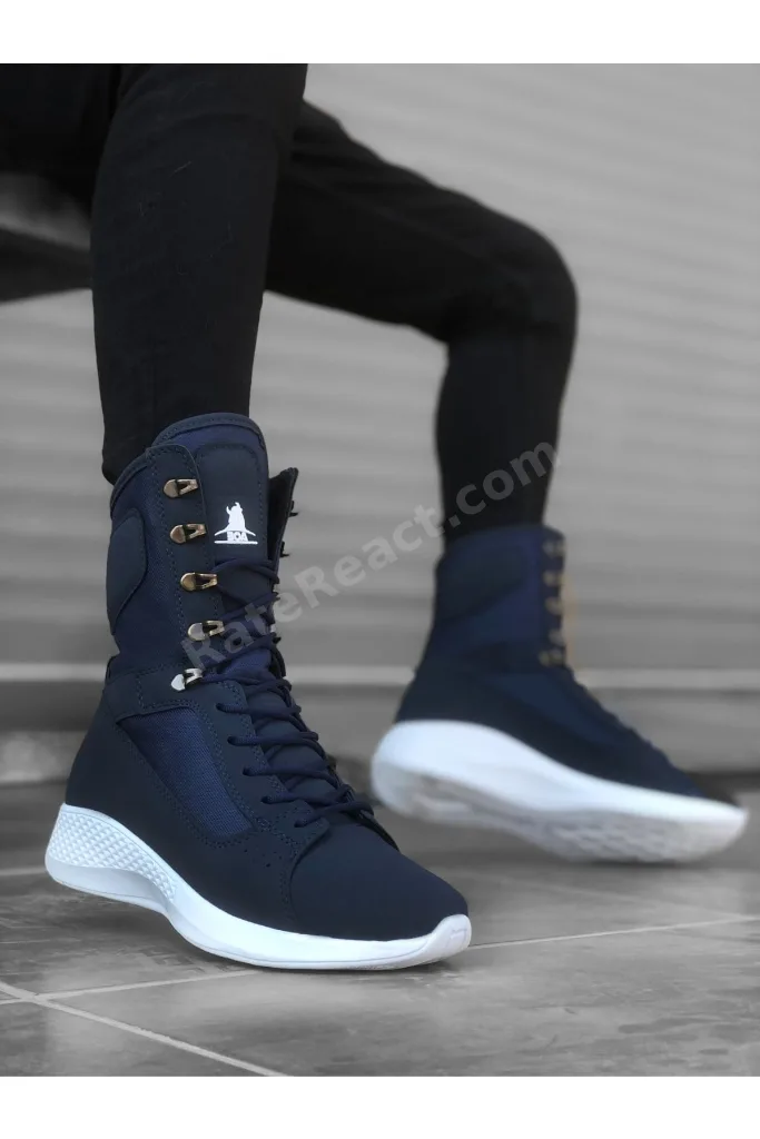 Bağcıklı Lacivert Yüksek Taban Unisex Spor Postal Bot