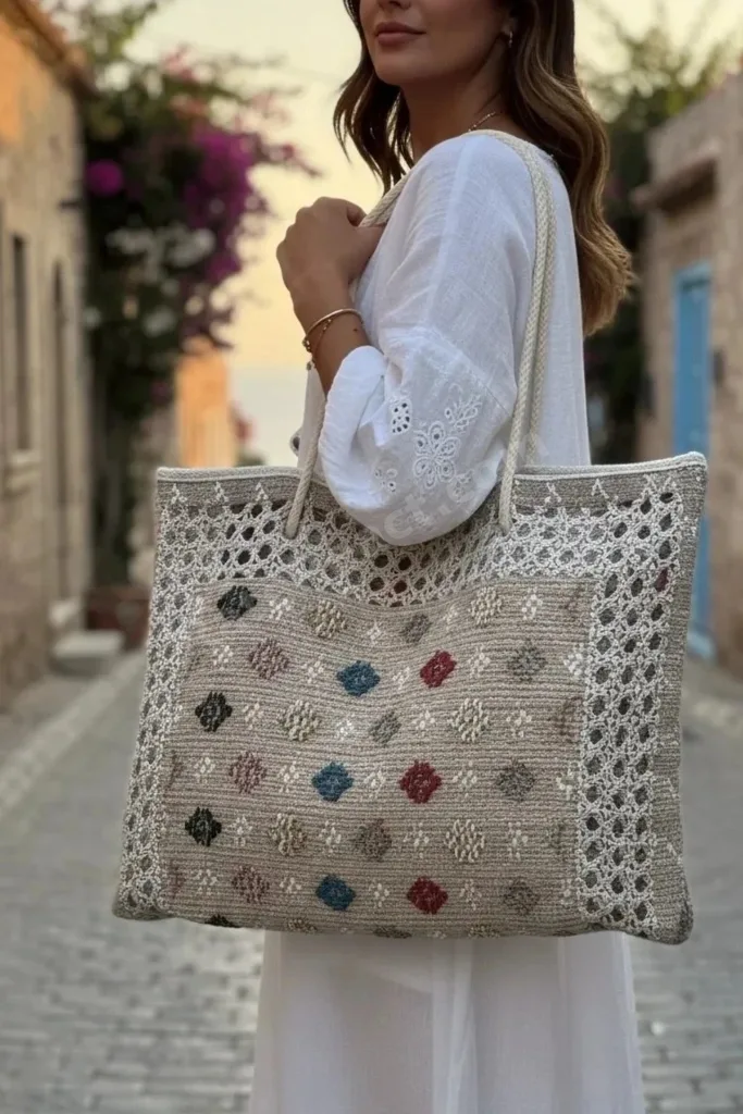 Plaj Jüt Dokuma Fermuarlı Kadın Omuz Çantası 50×40 cm