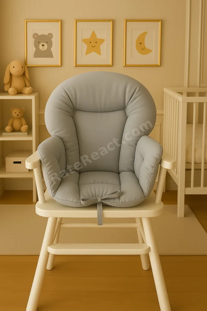 %100 Pamuk Kumaş Çift Taraflı Mama Sandalyesi Minderi (KEMER GEÇME YERLERİ MEVCUTTUR) Açık Gri