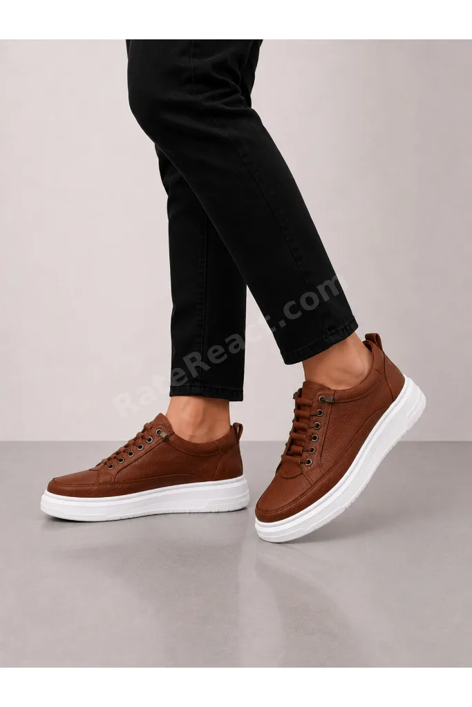 Erkek Kahverengi Sneaker Lastikli Günlük Spor Ayakkabı