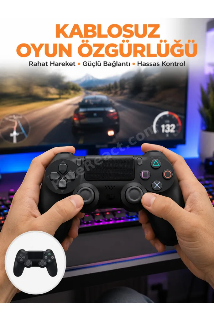 PS4 Uyumlu Kablosuz Oyun Kolu – Gerçekçi Titreşimli Geri Bildirim Yeni Nesil - LSNTKN-RS4937