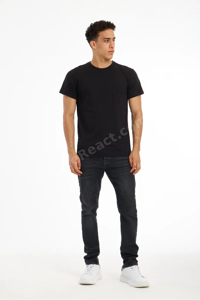 MÅNSKEN YÜKSEK İSVEÇ KALİTESİ Regular Kesim %100 Pamuk Siyah Bisiklet Yaka Premium Tişört / T-Shirt