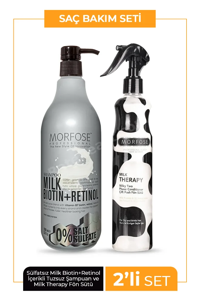 Sülfatsız Milk Biotin+retinol Içerikli Tuzsuz Şampuan 1000 Ml+çift Fazlı Fön Suyu 400 Ml