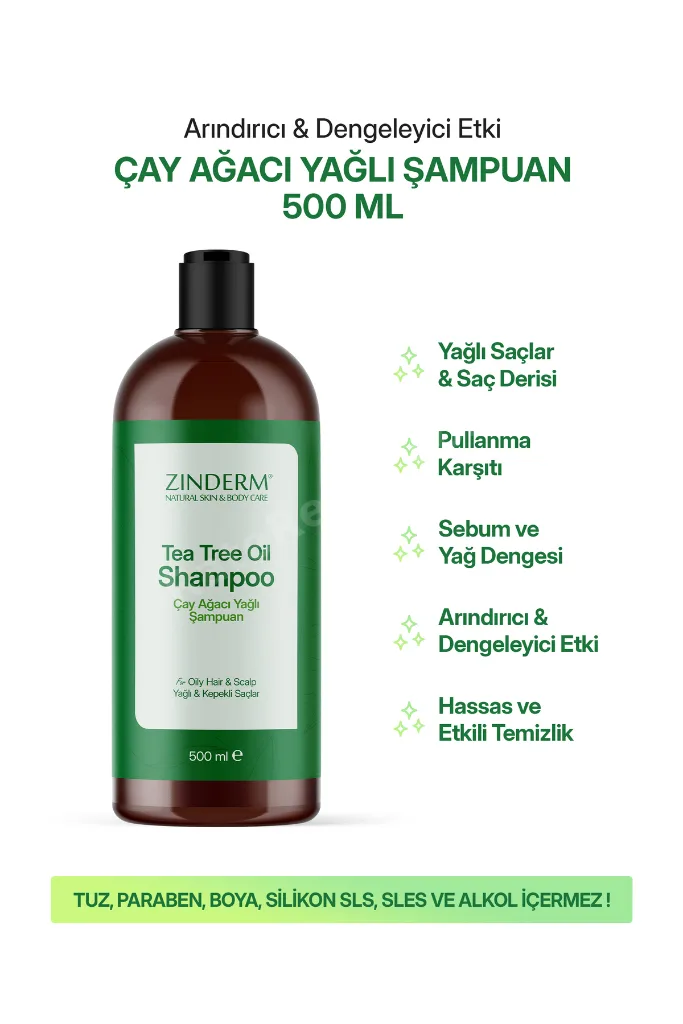 Çay Ağacı Şampuanı - Arındırıcı Ve Dengeleyici Kepek Karşıtı Tuzsuz Çay Ağacı Yağı Şampuan 500 ml