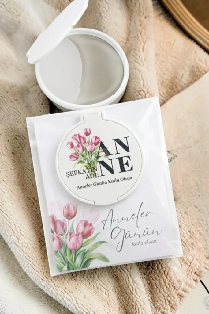 Anneler Günü Hediyesi kartlı jelatinli 20 adet Cep Aynası Anneme Hediye Anne Şefkatin Adı