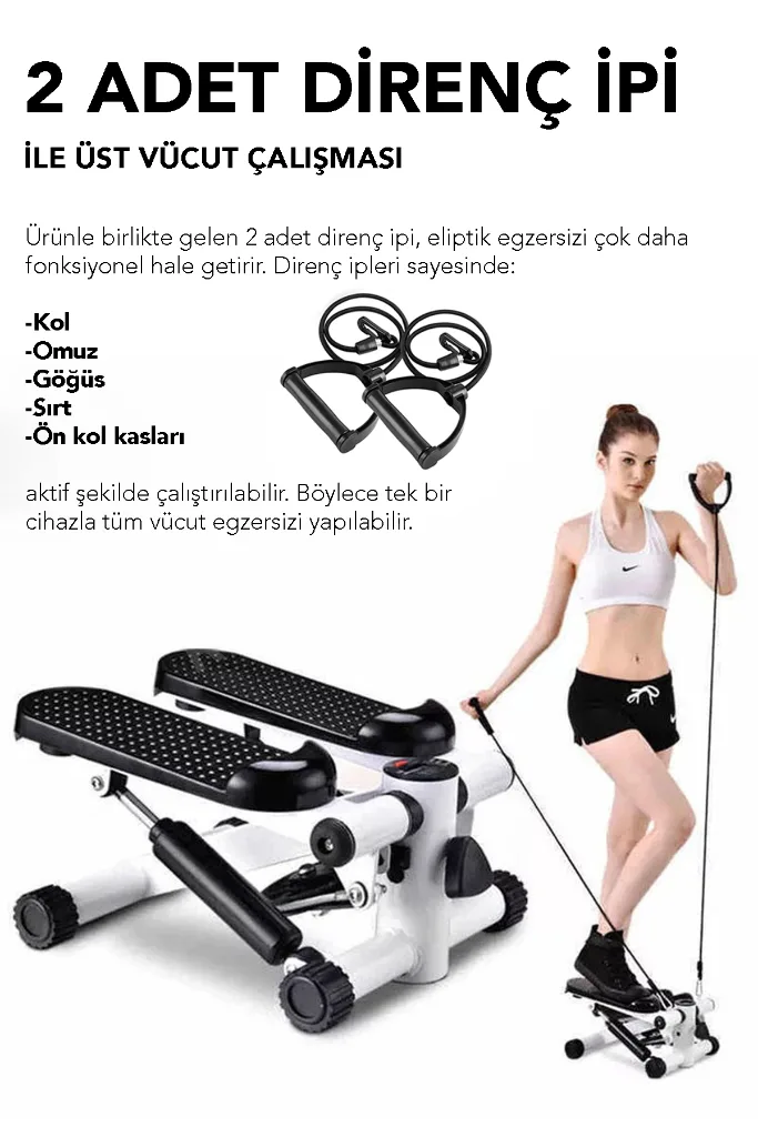 Direnç İpli Eliptik Bisiklet - Dijital Göstergeli Kaymaz Ayak Pedallı Eliptik Kondisyon Bisikleti
