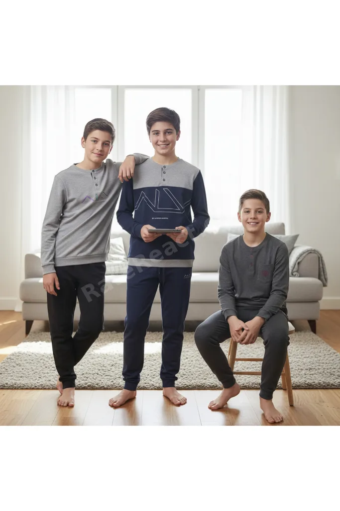 Genç Erkek Pamuklu 3 Adet 2'li Pijama Takımı BB2488