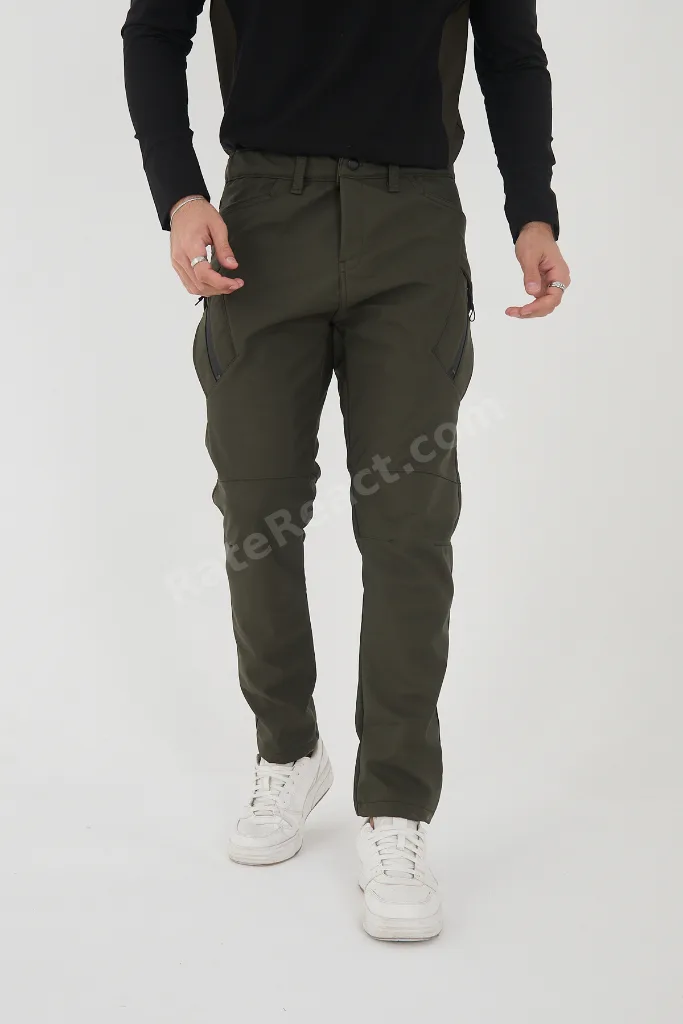 Camp594 Outdoor Softshell Su Ve Rüzgara Dayanıklı Içi Polarlı Kışlık Erkek Haki Taktik Pantolon