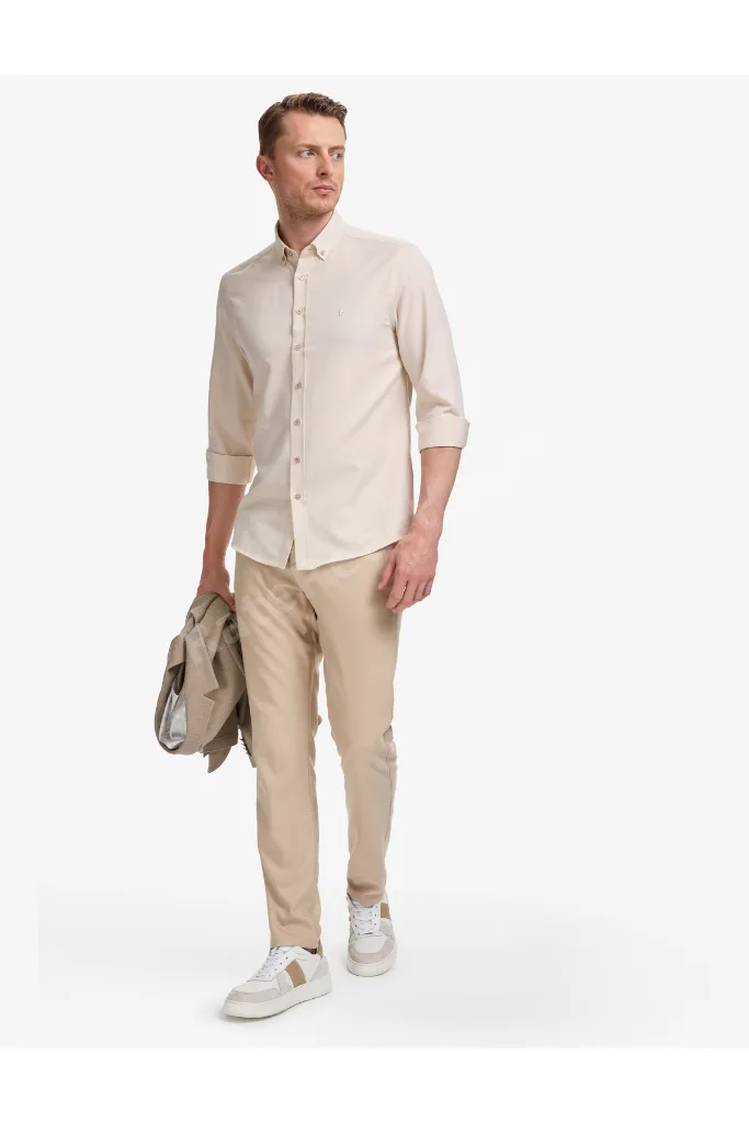 Bej Oxford Slim Fit Kolay Ütülenebilir Gömlek 50325365-VR011