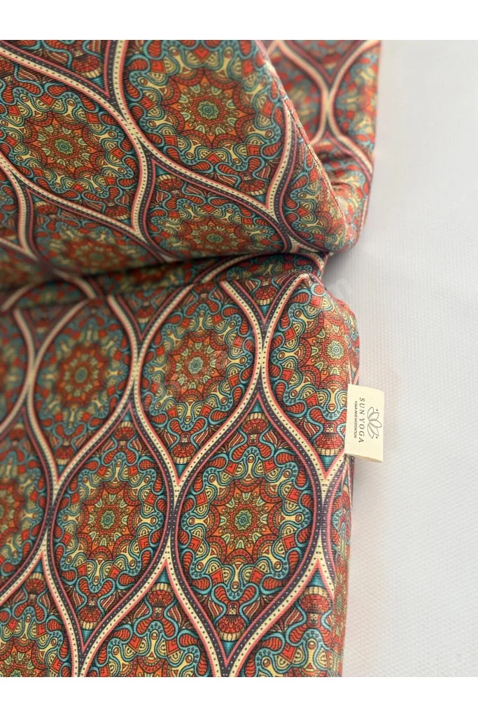 Meditasyon Sandalyesi – Sırt Destekli Yer Minderi, Pamuklu Kumaş Mor Mandala Desen